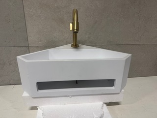 Hoekfontein Solid Surface 35x49x16 cm + kraan WB, wit