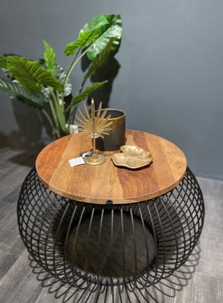 Mango houten salontafel met draadstaal, zwart/bruin