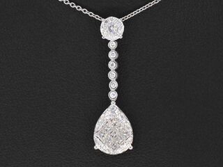 Druppelvormige hanger met briljant en princess geslepen diamanten, exc