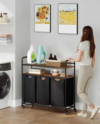 Wasmandmeubel met 3 46 Liter zakken Hzuaneri, zwart/antraciet