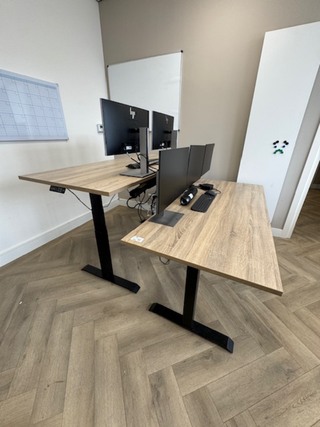 2x Zit-sta bureau, eiken/zwart