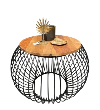 Mango houten salontafel met draadstaal, zwart/bruin