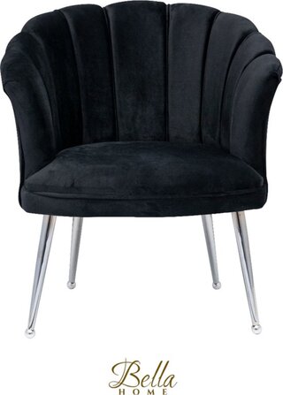 Bella Home Mila – Fauteuil – Velvet – Schelp – Zwarte met zilveren pot