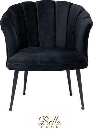 Bella Home Mila – Fauteuil – Velvet – Schelp – Zwart met zwarte poten