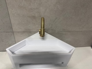 Hoekfontein Solid Surface 35x49x16 cm + kraan WB, wit