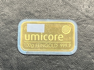 Massief gouden baar van 100 gram