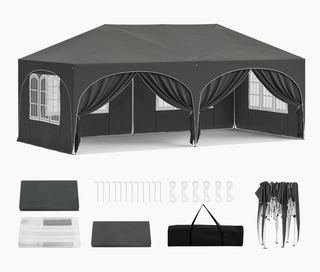 Grote partytent 3×6 meter met zijwanden Woltu, antraciet/zwart