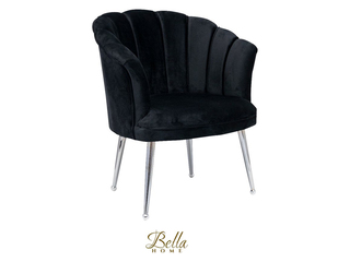 Bella Home Mila – Fauteuil – Velvet – Schelp – Zwarte met zilveren pot