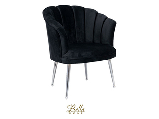 Bella Home Mila – Fauteuil – Velvet – Schelp – Zwarte met zilveren pot