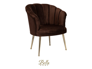 Bella Home Mila – Fauteuil – Velvet – Schelp – Bruin met gouden poten