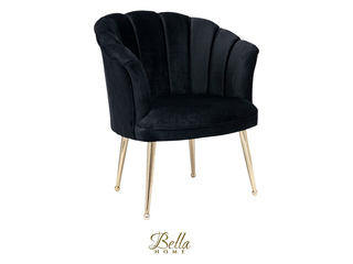 Bella Home Mila – Fauteuil – Velvet – Schelp – Zwarte met gouden poten