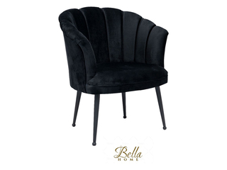 Bella Home Mila – Fauteuil – Velvet – Schelp – Zwart met zwarte poten