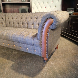 2-Zits bank Chesterfield, Harris Tweed, grijs