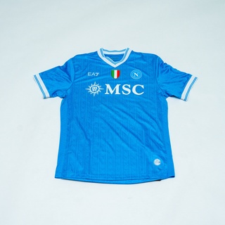 Wedstrijd gedragen Sam Beukema shirt – Napoli Armani, blauw, gesigneer