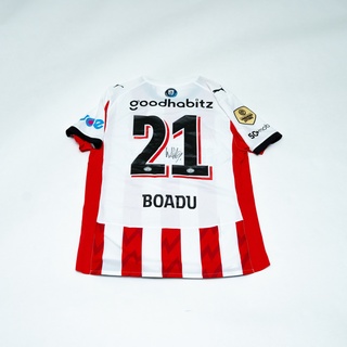 Wedstrijd gedragen Myron Boadu shirt  –  PSV Puma, rood/wit, gesigneer