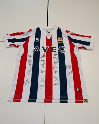 Voetbalshirt Willem II Robey, rood/wit/blauw, gesigneerd, S