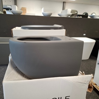 4x   Wandcloset met zitting en deksel Xenz, Gio, antraciet mat