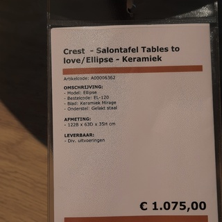Salontafel Crest, ellipse