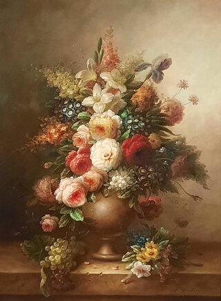 Schilderij A. Jordin, Stilleven met bloemen