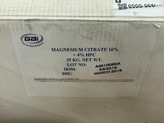 8x 25kg magnesium citrate 16% + 4% HPC
