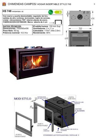Hout inzethaard 10,5 kW, Front 749 CC/SP