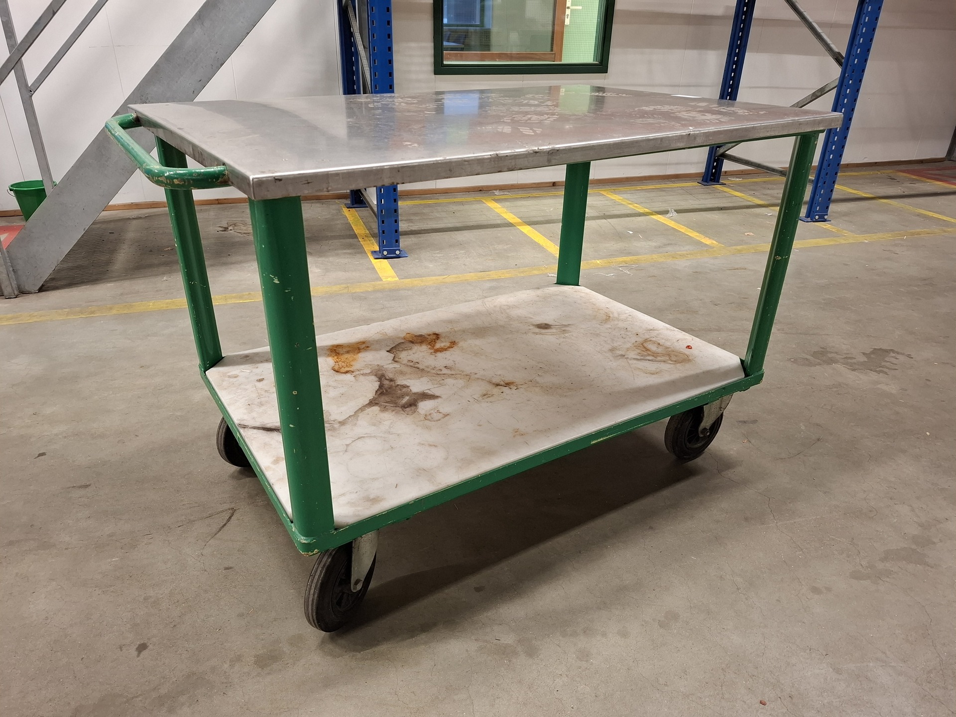 Magazijnwagen met los RVS blad