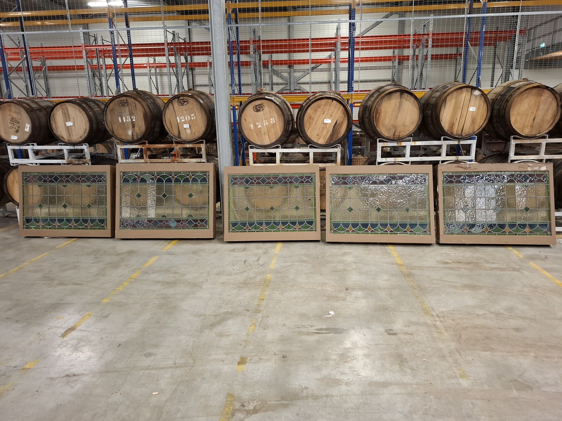 5x  19e eeuws Jugenstil glas-in-lood raam