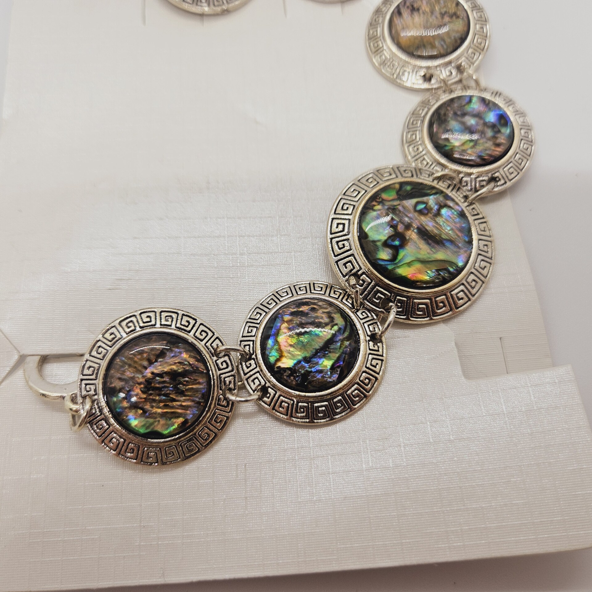 Armband + collier + oorbellen met abalone/parelmoer