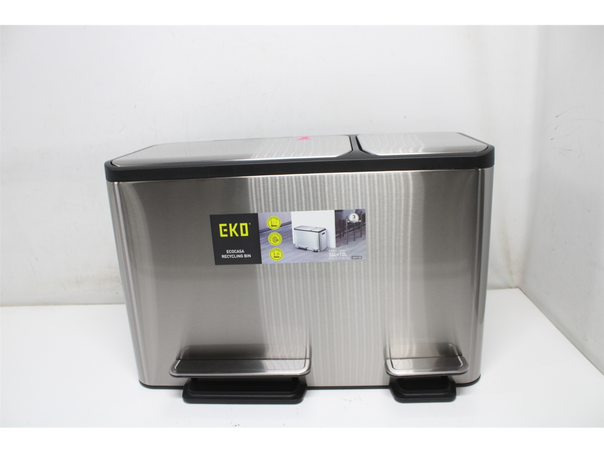 EKO EcoCasa Recycler Pedaalemmer 24+12 liter plastic mat RVS