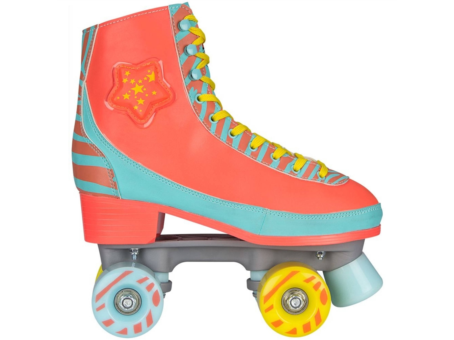 Nijdam Rolschaatsen LED Star Zebra Fluororanje/Lichtblauw/Geel 39/40