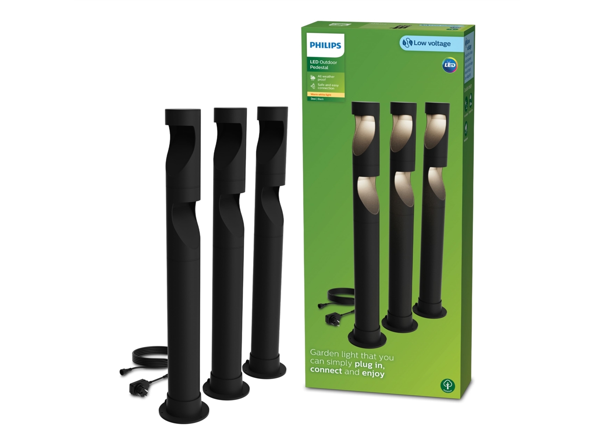 Philips Desi GardenLink 3-pack Sokkellamp 24V Zwart